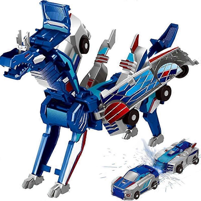 Hotfree Magnetic Dinosaur Transformer Car Toy, 2-in-1 Magnetic Cars That Transform into Flying Dragon and Unicorn, Automatic Collision Trans