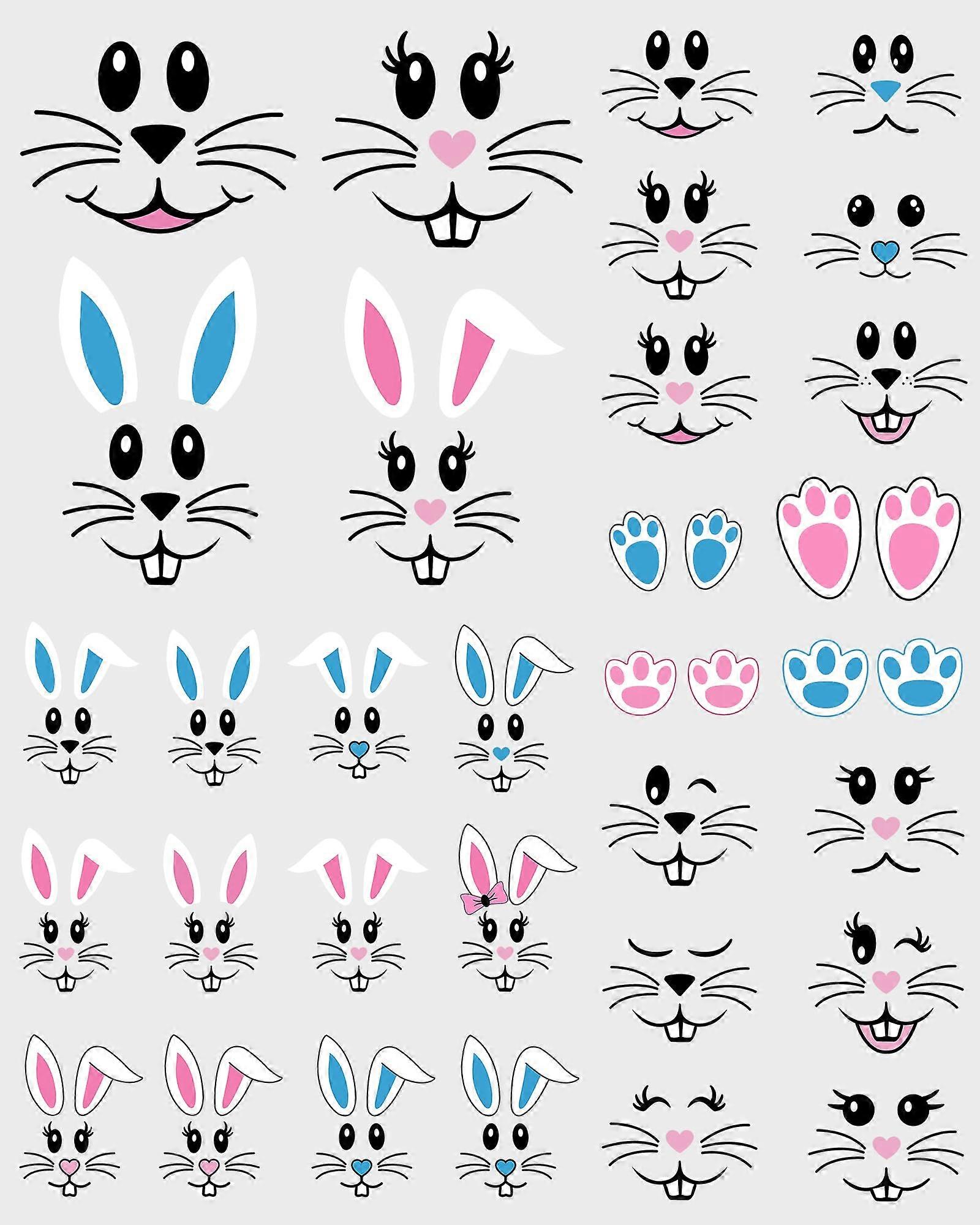 28 Pcs Easter Bunny Vinyl Stickers Bunny Face Decals for Crafts and Easter Wall Window Decorations