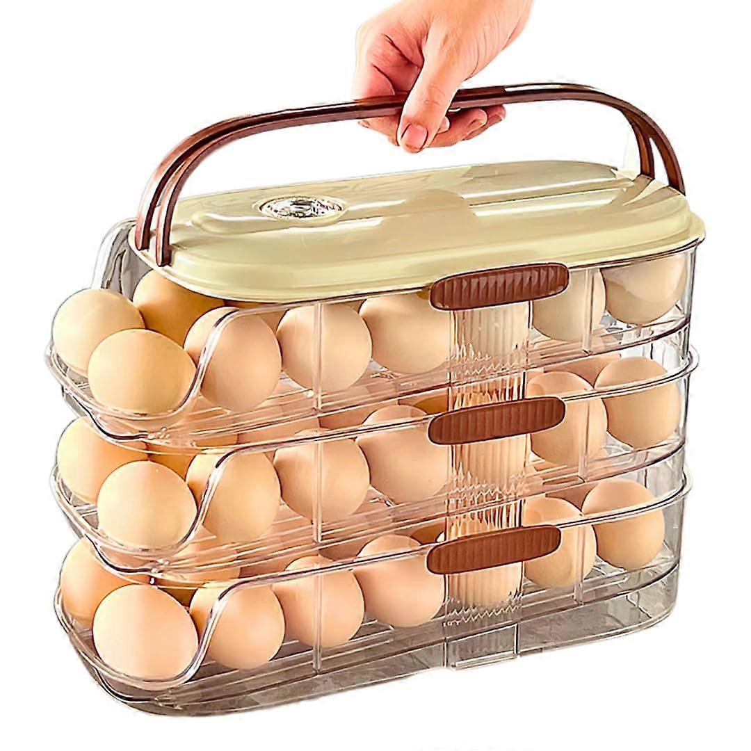 Egg Storage Container with Automatic Rolling, 3Tier BPA Organizer Holds 42 Eggs and Date Tracker