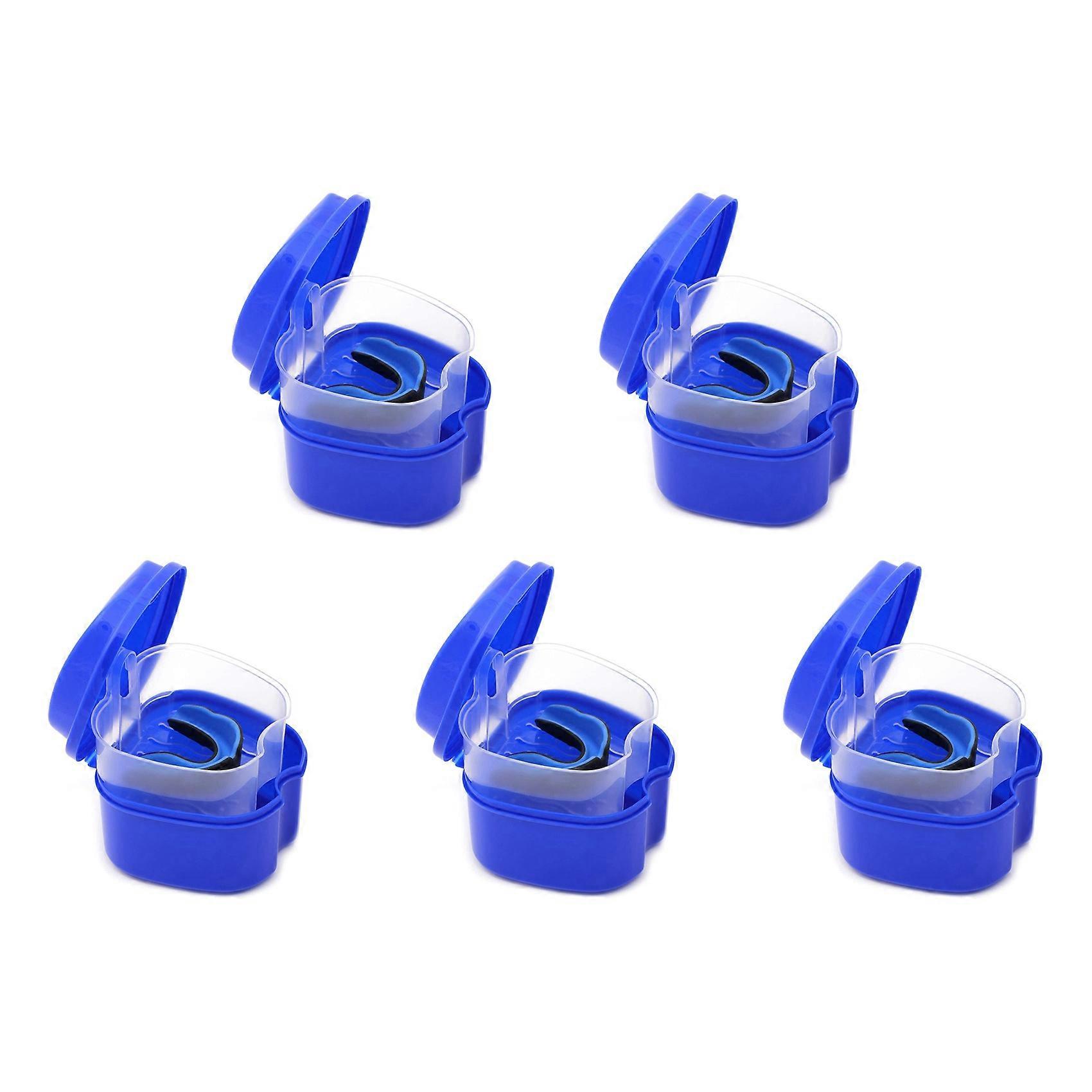 5X Dark Blue Denture Case, Denture Cup with Strainer, Denture Bath Box False Teeth Box with Basket Net Container Holder