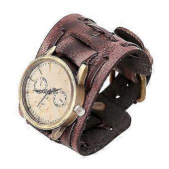 Vintage intrecciato in pelle bovina bracciale orologio in pelle larga orologio punk orologio