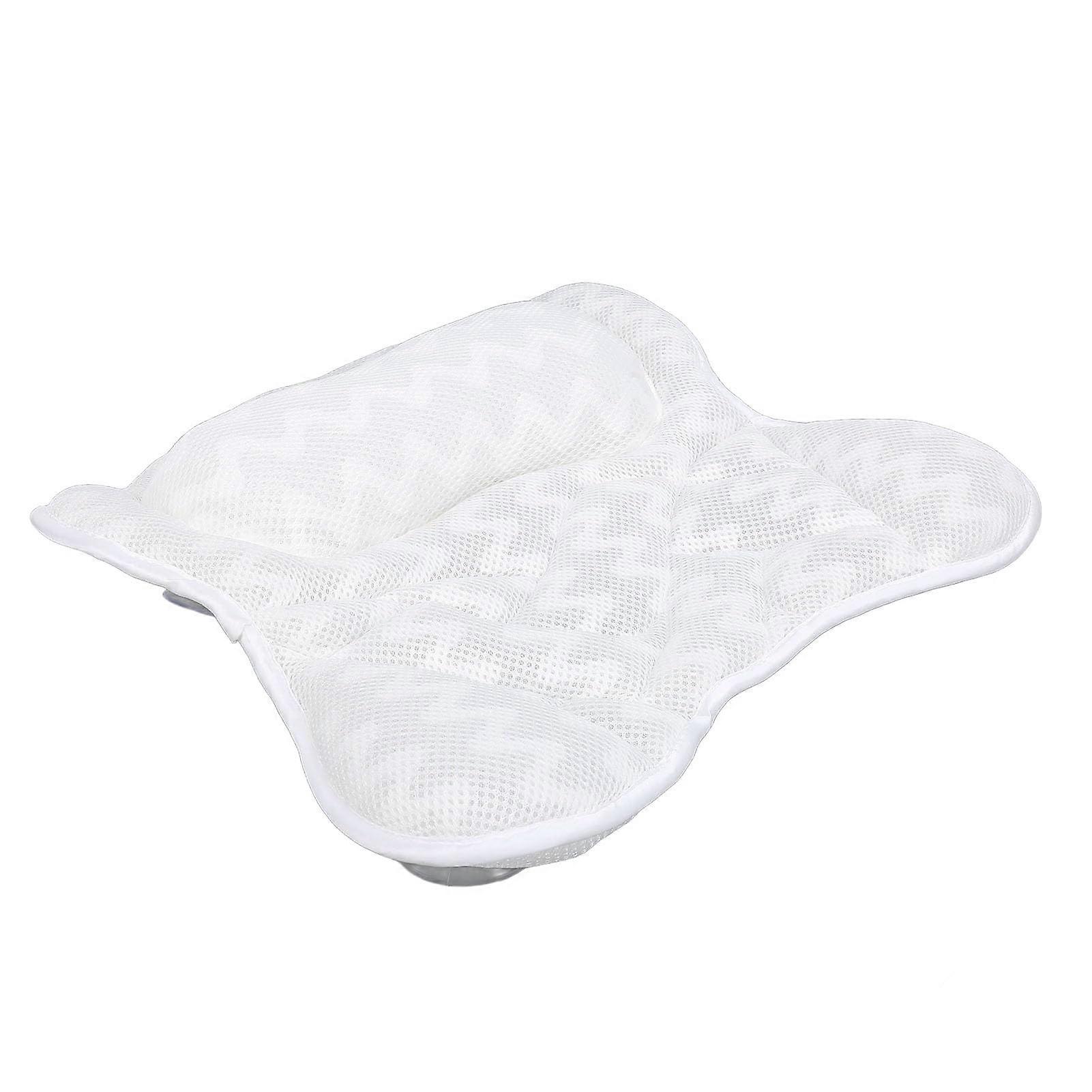 Bath Pillow for Straight Back Tub with Secure Suction Cups, Breathable QuickDry White Headrest
