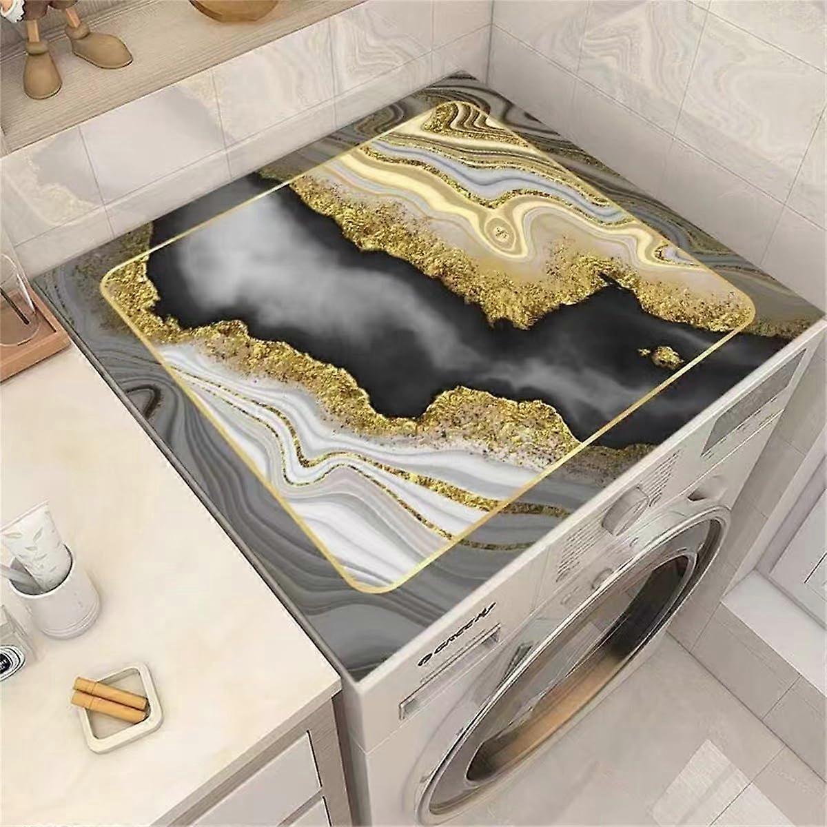 Washing Machine  Cover with Marble Pattern, AntiSlip DustProof Dryer Protector Mat 50x50cm
