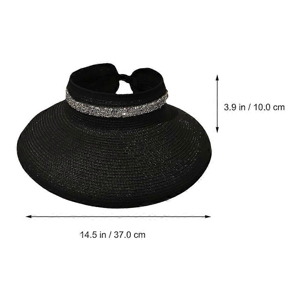 Black Straw Weaving Visor Hat for Face Sunscreen 1Pcs Beach Sun Protection