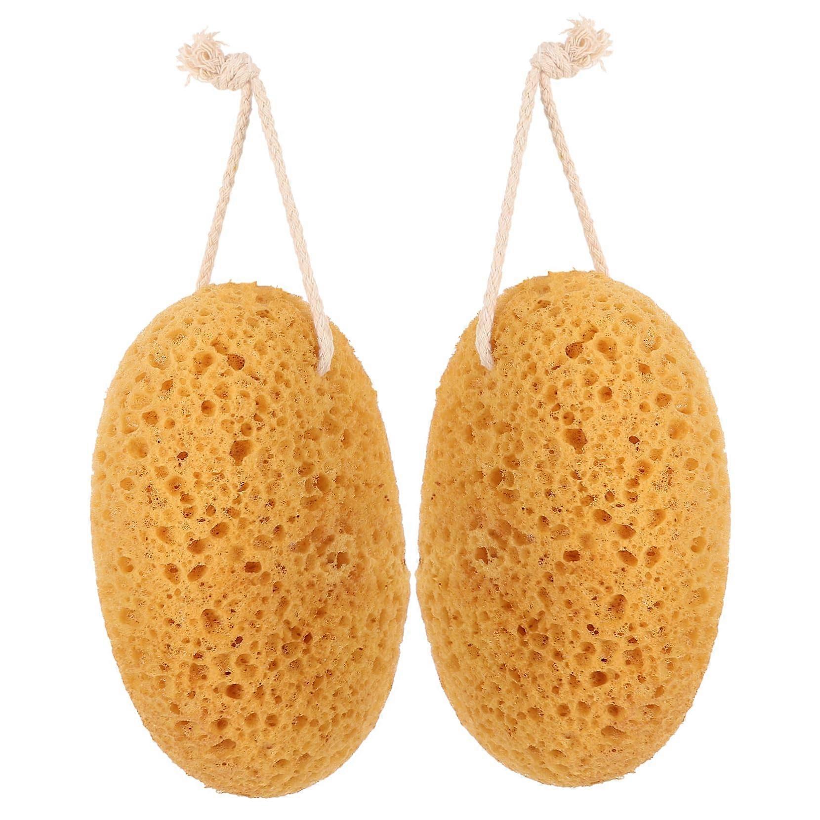 2 Pack Textured Exfoliating Bath Sponge for Dead Skin Removal with Ergonomic Grip and Hanging Loop
