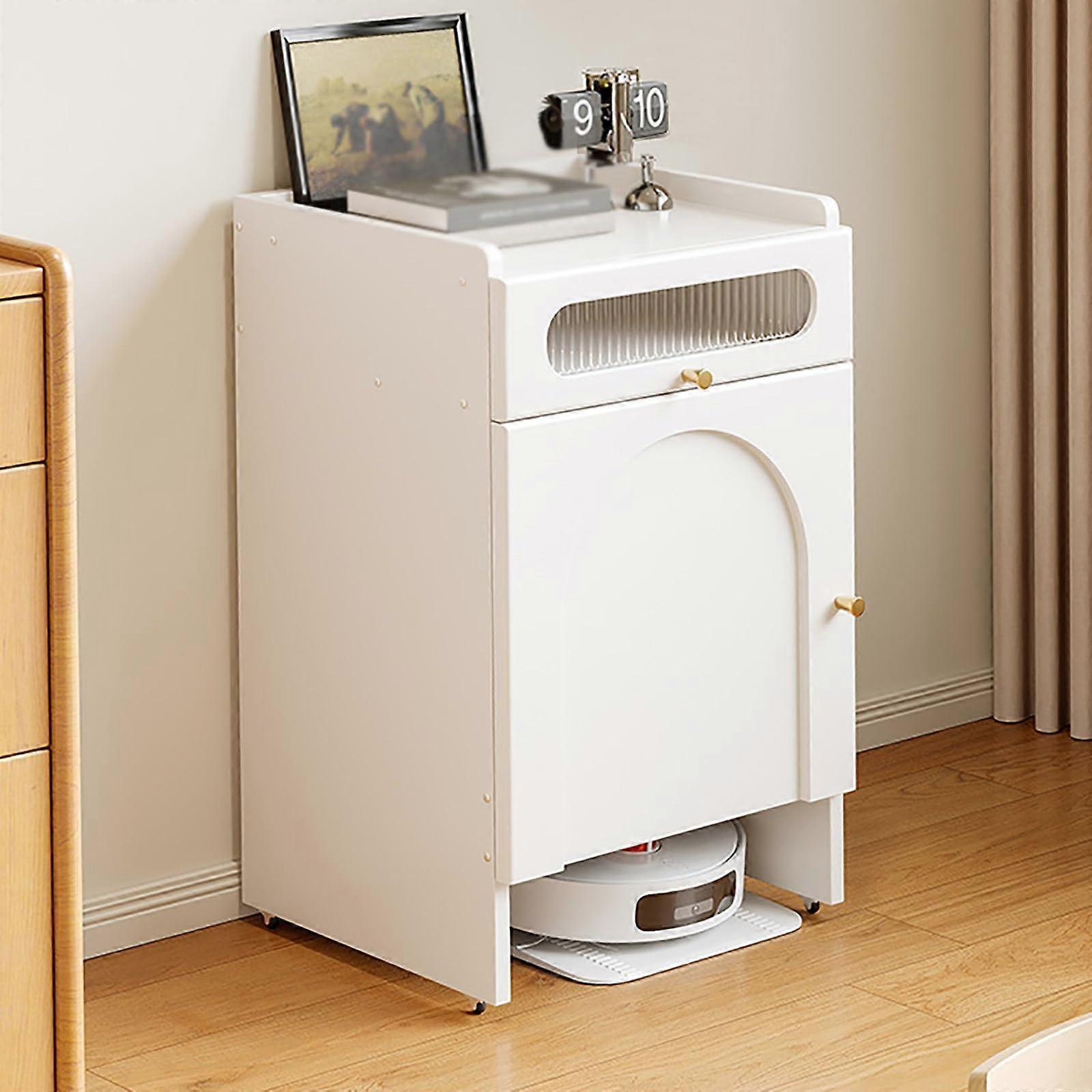 Robot Vacuum Storage Cabinet with Wheels, SpaceSaving Stand with Hidden Compartment, 83cm