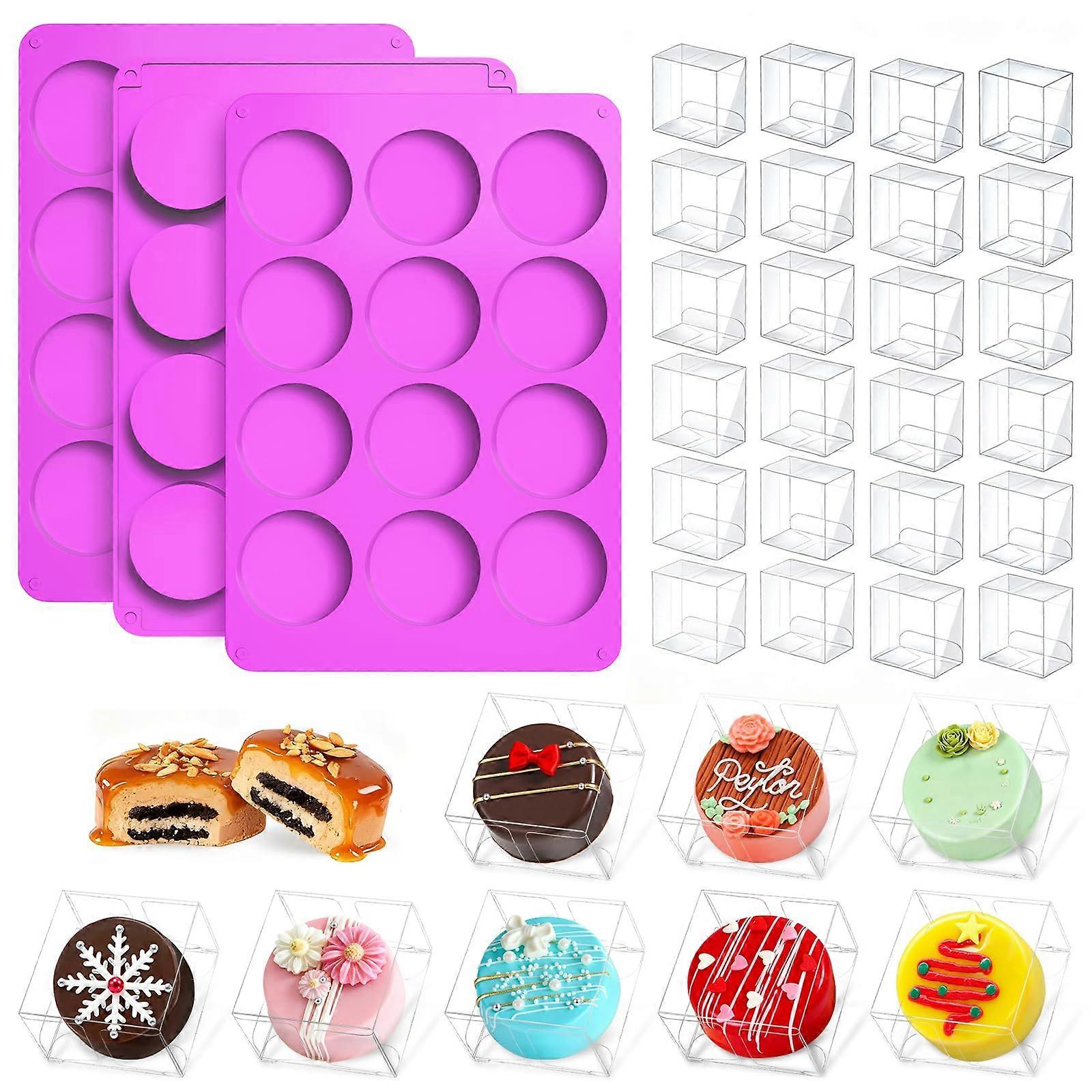 Cookie Mold Set 3PCS Silicone Baking Molds with 50 Clear  Boxes for Oreostyle Candy Cakes