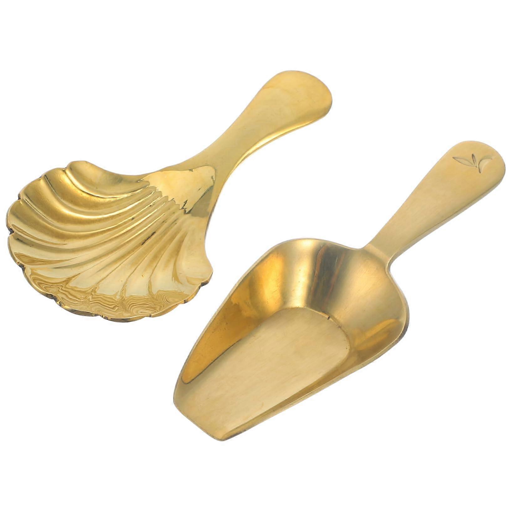 2pcs Mini Brass Tea Scoops with Ergonomic Handle for Loose Leaf Tea and Coffee