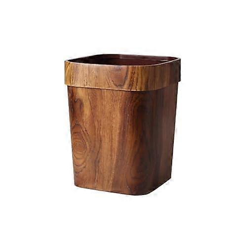 Retro Wood Grain Kitchen Trash Can Large Square Indoor Garbage Bin Durable SpaceSaving Design