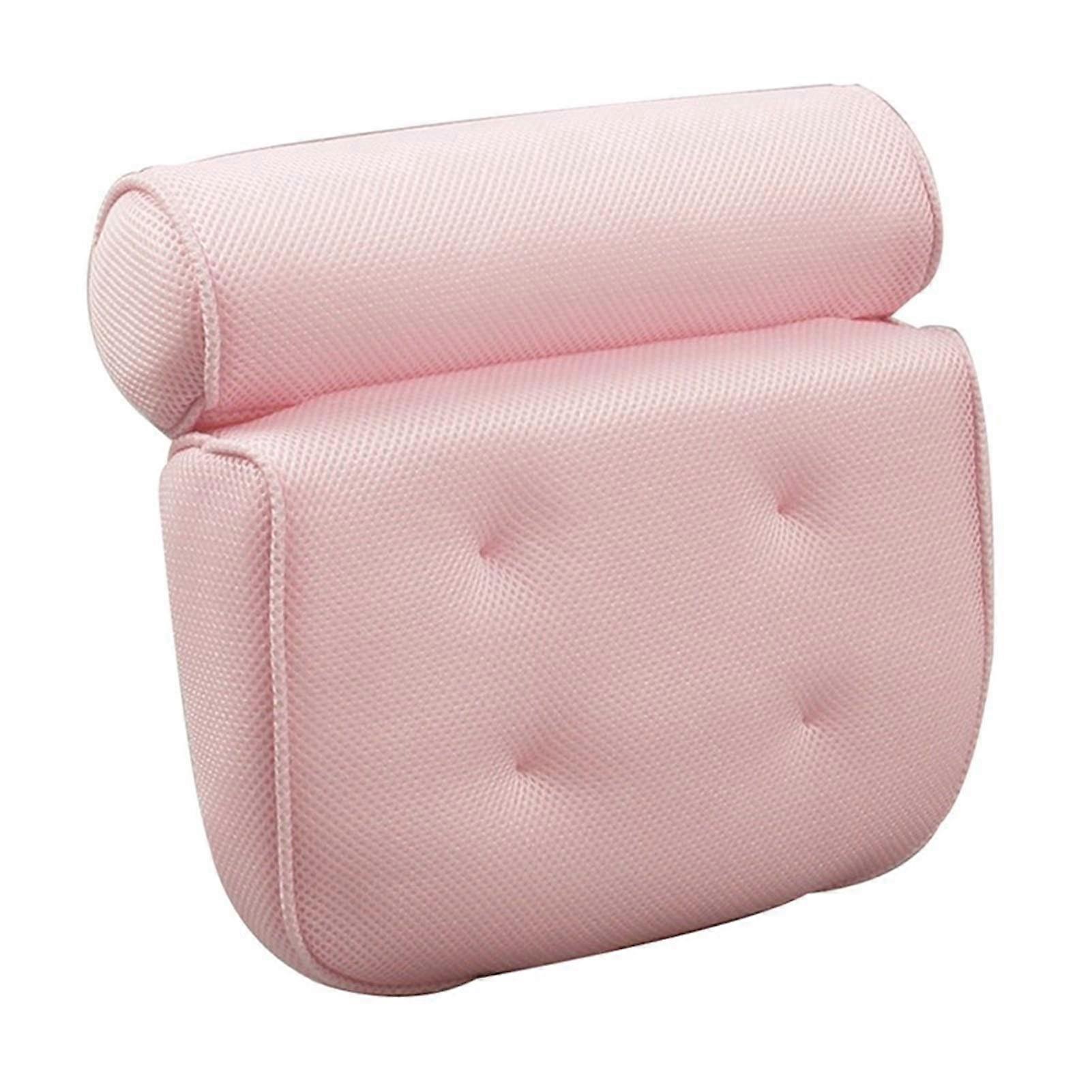 Bath Pillow with Suction Cups, 3D Mesh Bathtub Pillow for Neck and Back Support, Quick Drying Pink