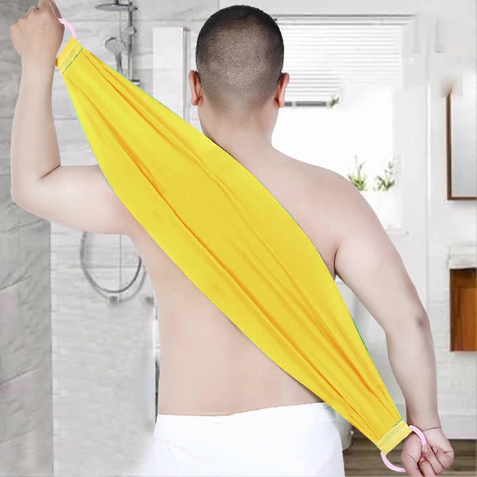 Exfoliating Back Scrubber with Deep DualSided Texture, Long Handle for Shower, Yellow