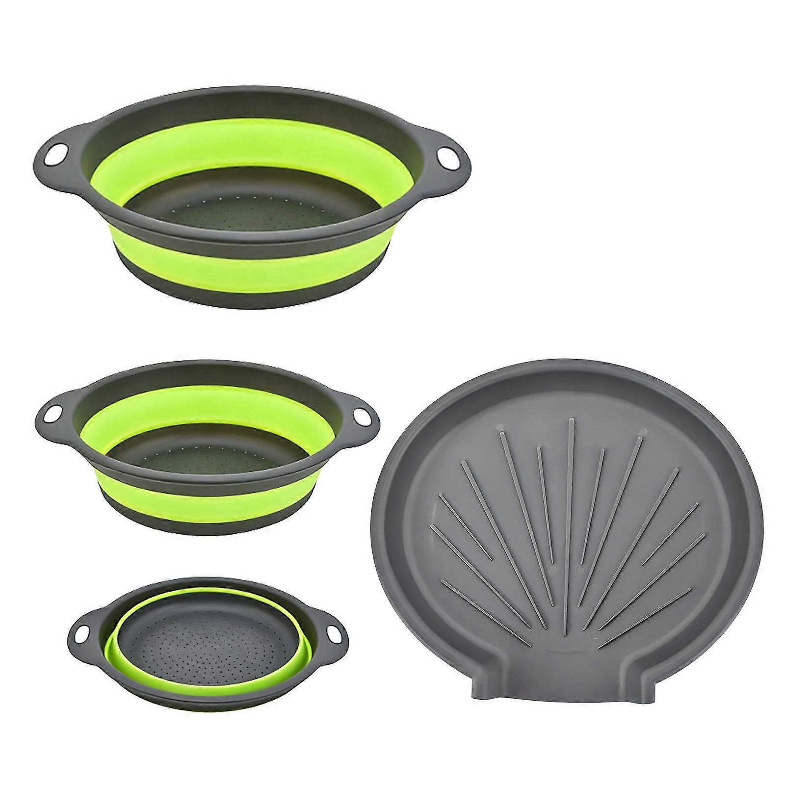 3Pieces Multipurpose Foldable Strainers for Kitchen Easy Storage Quick Drain Versatile Tool Camping Colander  Green