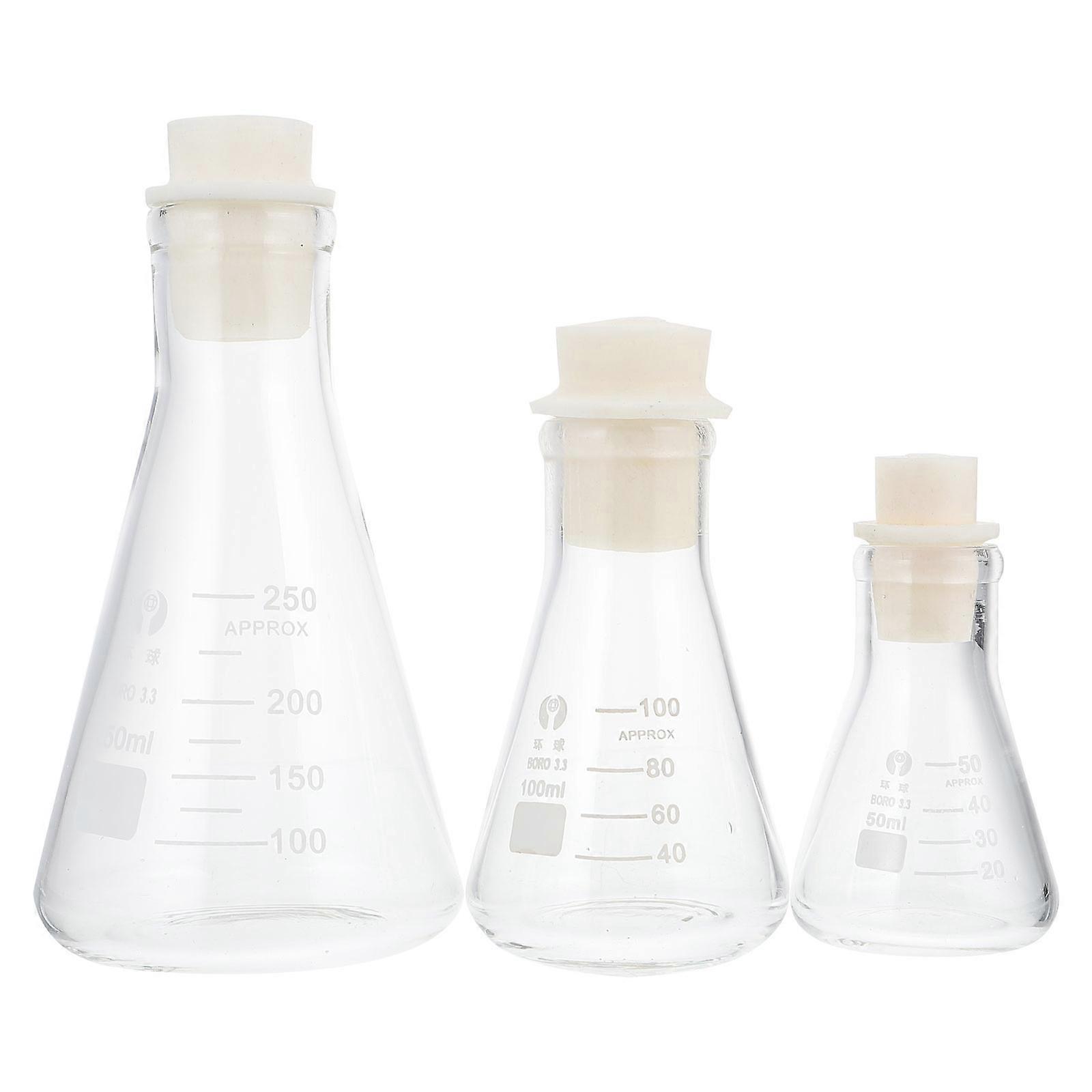 Glass Flask Experimental Flask for Storage 3Pcs Conical Flasks