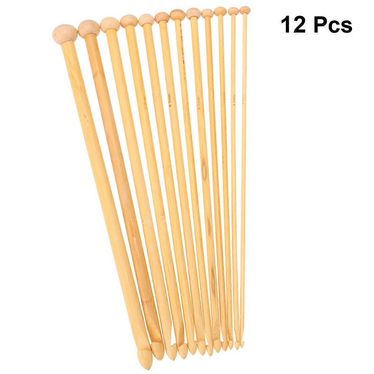 Knitting Rod Bamboo Crochet Needle Set for Knitting 12Pcs Light Brown Tools