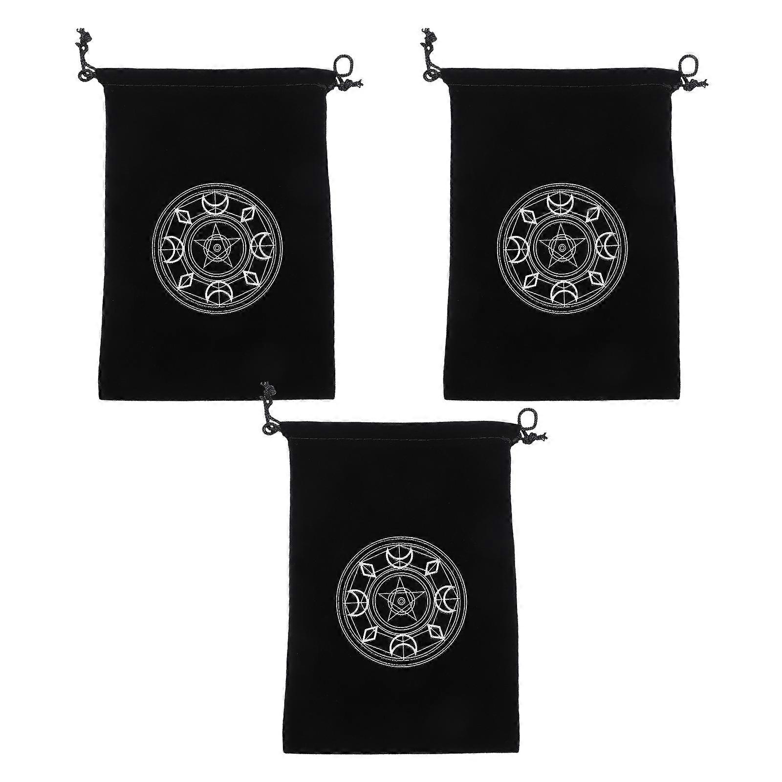 Cloth Tarot Drawstring Bag for Storage Use 3Pcs Black Pouches Set