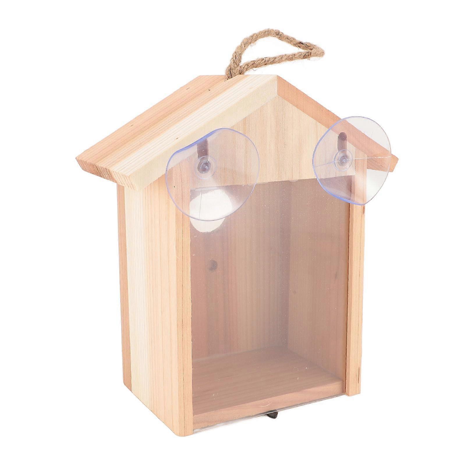 Window Birdhouse with Suction Cup, Transparent Cedar Design for Bird Watching and Easy Window Mounting