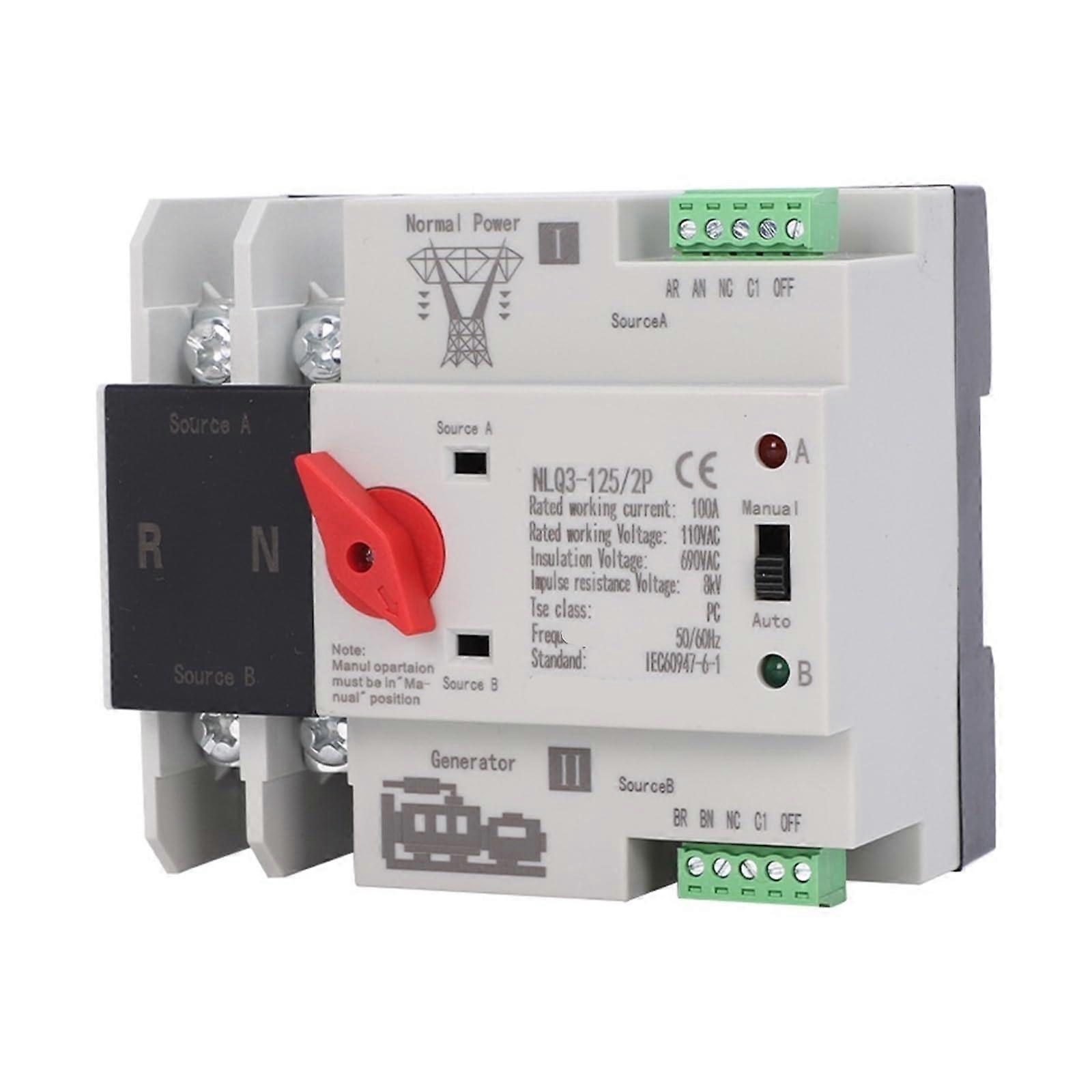 2P 100A Automatic Transfer Switch for Millisecond Dual Power Switching and Continuous Supply