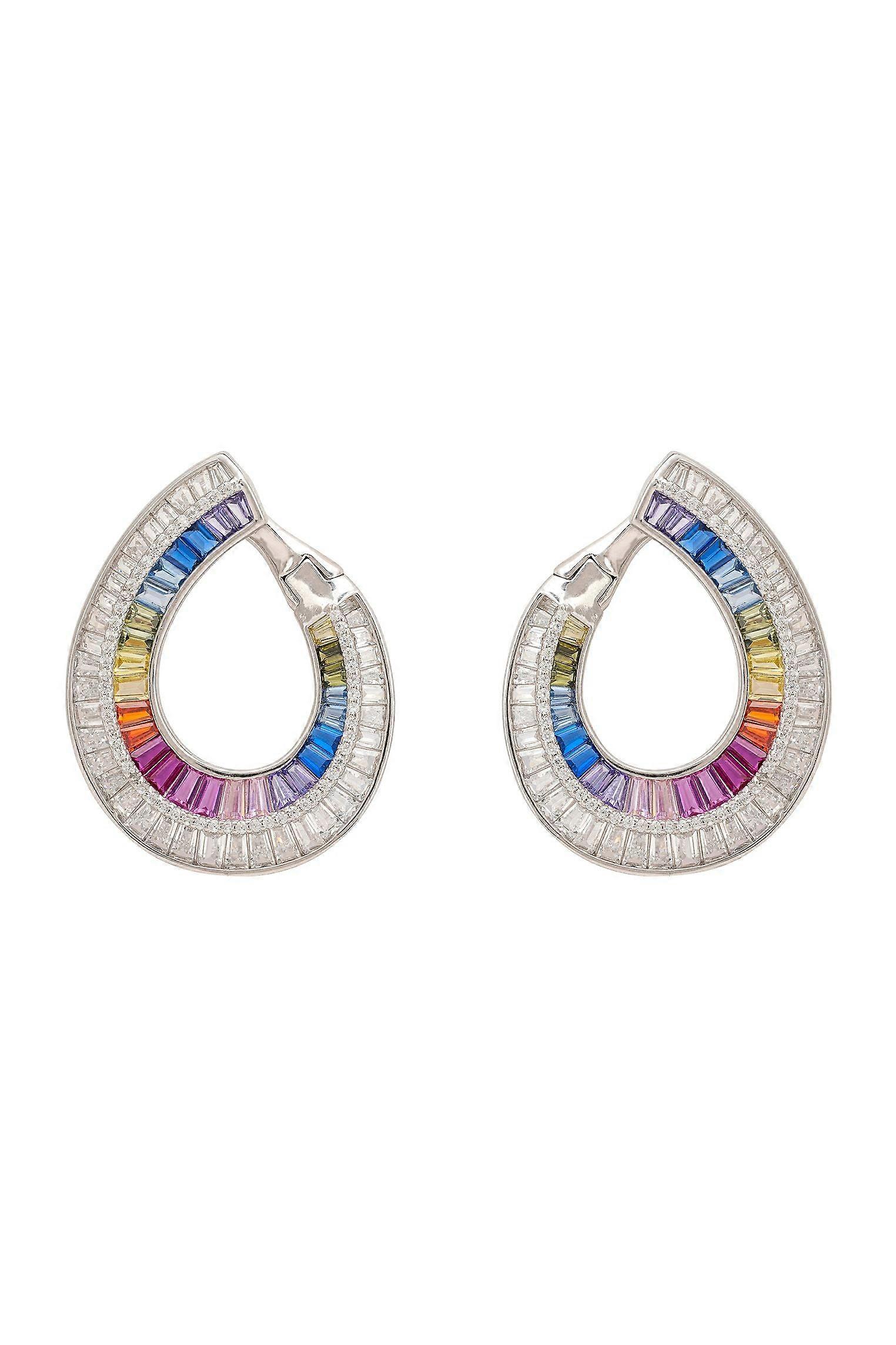 Sweeping Rainbow Hoop Earrings Silver