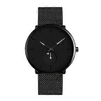 Relógio masculino de quartzo com pulseira de malha, mostrador preto, adequado para pulsos pequenos, alarme vibratório, sem bateria – não adequado para mergulho ou para falar ao telefone.