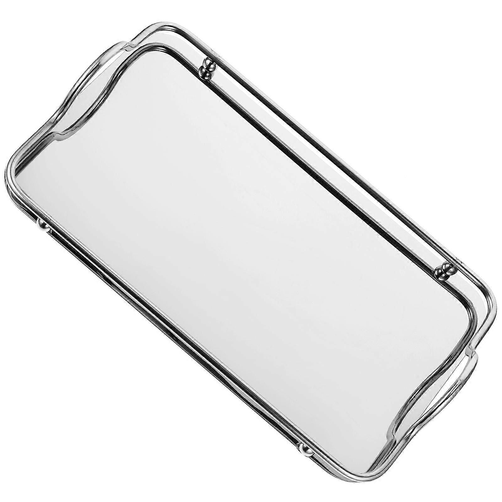 Stainless Steel Rectangular Serving Tray with Handles for Home Use