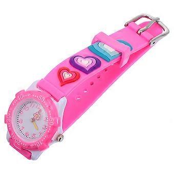 Montre enfant à motif cœur, style dessin animé, pour un usage quotidien. Montre ronde rose, affichage de l'heure. Lot de 1.