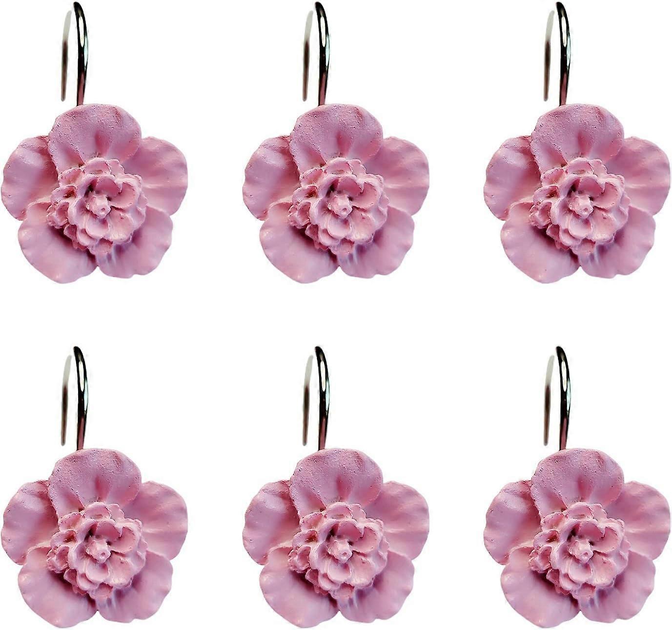 Duschvorhangringe mit rosa Blumenmuster, 12er-Set