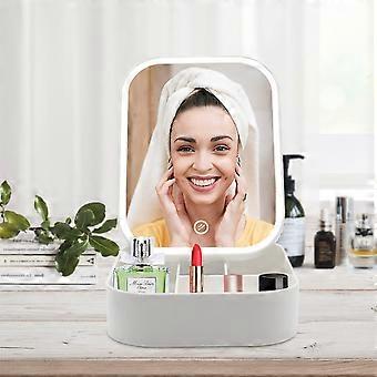 Lighted Makeup Mirror with Storage Box - Foldable, Touch Screen, Adjustable Brightness, Portable & Perfect Gift