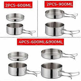 2/4pcs Stainless Steel Cookwares, Portable Folding Pots For Outdoor Camping Picnic
