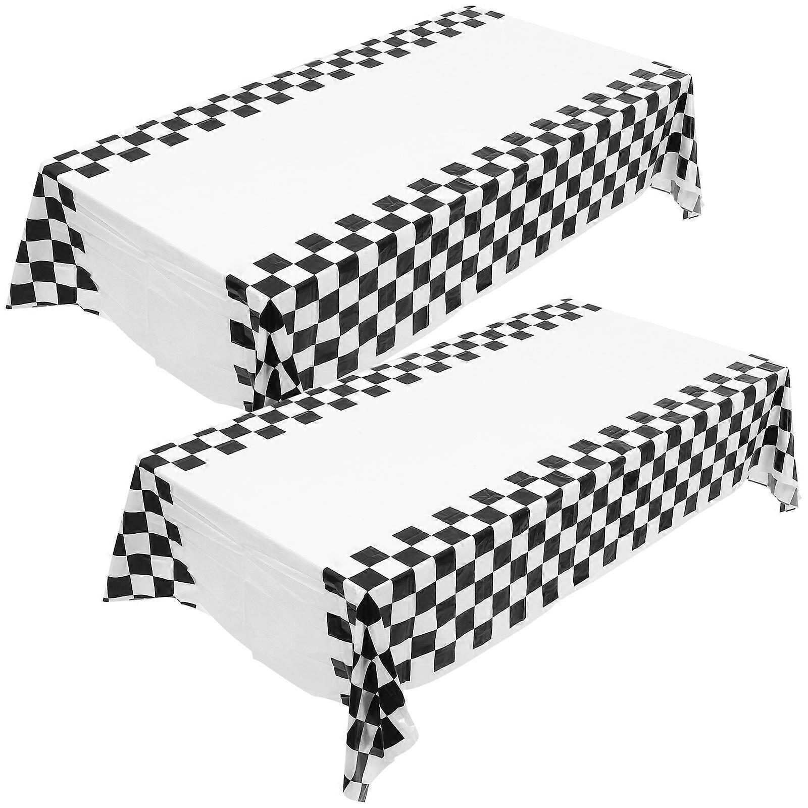 2Pcs Checkered Tablecloth Dinging Table Covers Disposable Black White Checkered Tablecloth