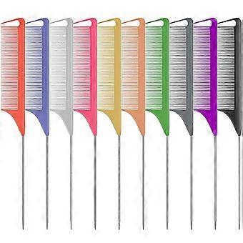 10 PCS Rat Tail Combs Set, Fine Tooth Teasing Parting Comb for Hair Styling, Braiding Tools for Women Girls, Stainless Steel Tails