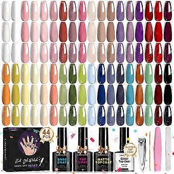 Gel neglelak sæt, 45+5 stk. klassisk hvid sort rød glitter pink blå gel polish sæt med base top coat velegnet til alle årstider soak-off neglelak