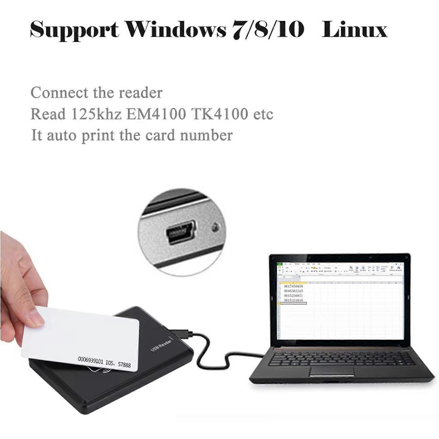 5X USB RFID Reader 125khz EM4100 ID Contactless Sensitivity Smart Card Reader TK4100 Support Window System RFID Reader