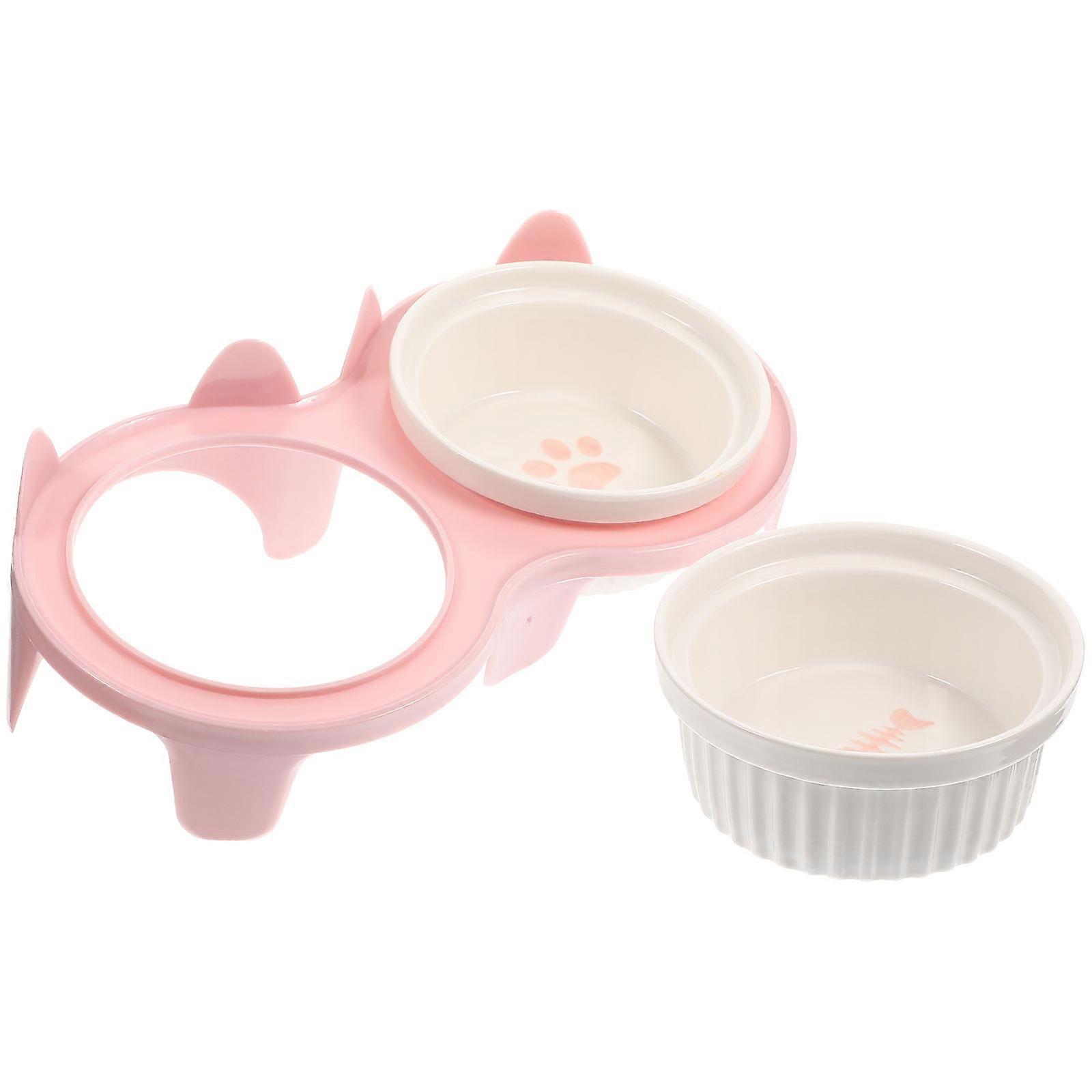 Ceramic Cat Bowls Elevated for Feeding with Footed Stand 2Sets