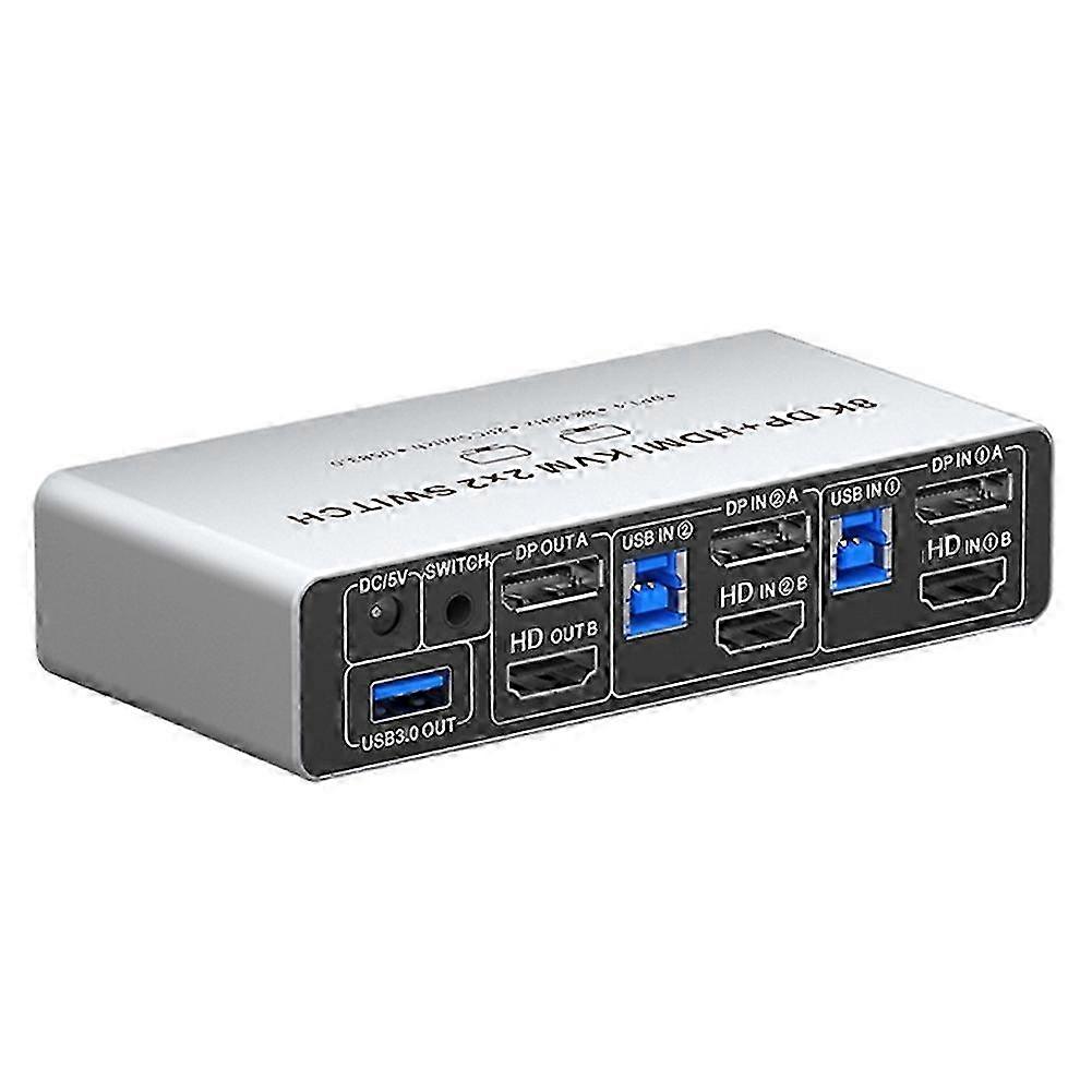2X2 8K HDMI-Compatible 2.1 KVM Switch 8K DP+HDMI-Compatible Dual-Screen Switch Two Inputs and Two Outputs US PLUG
