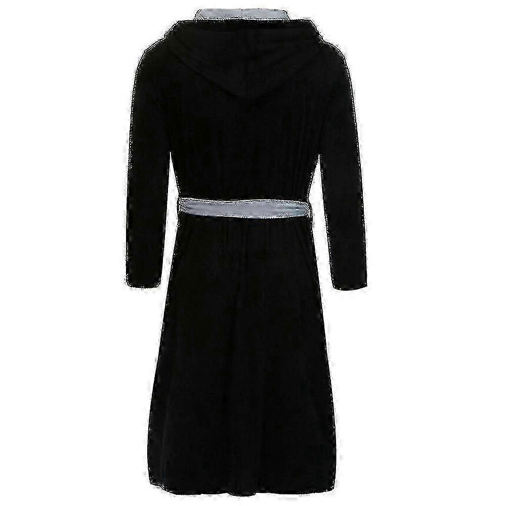 Men Hooded Fleece Dressing Bathrobe