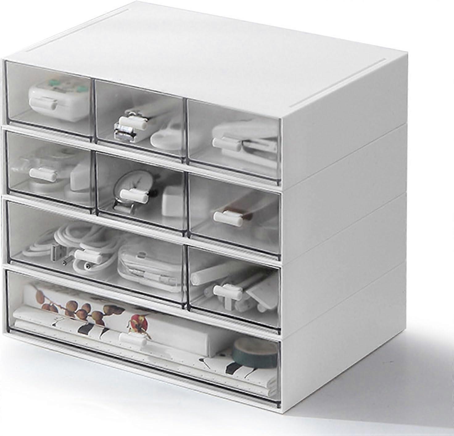 Stackable desk organizer with 9 drawers, 4-tier plastic storage box, s