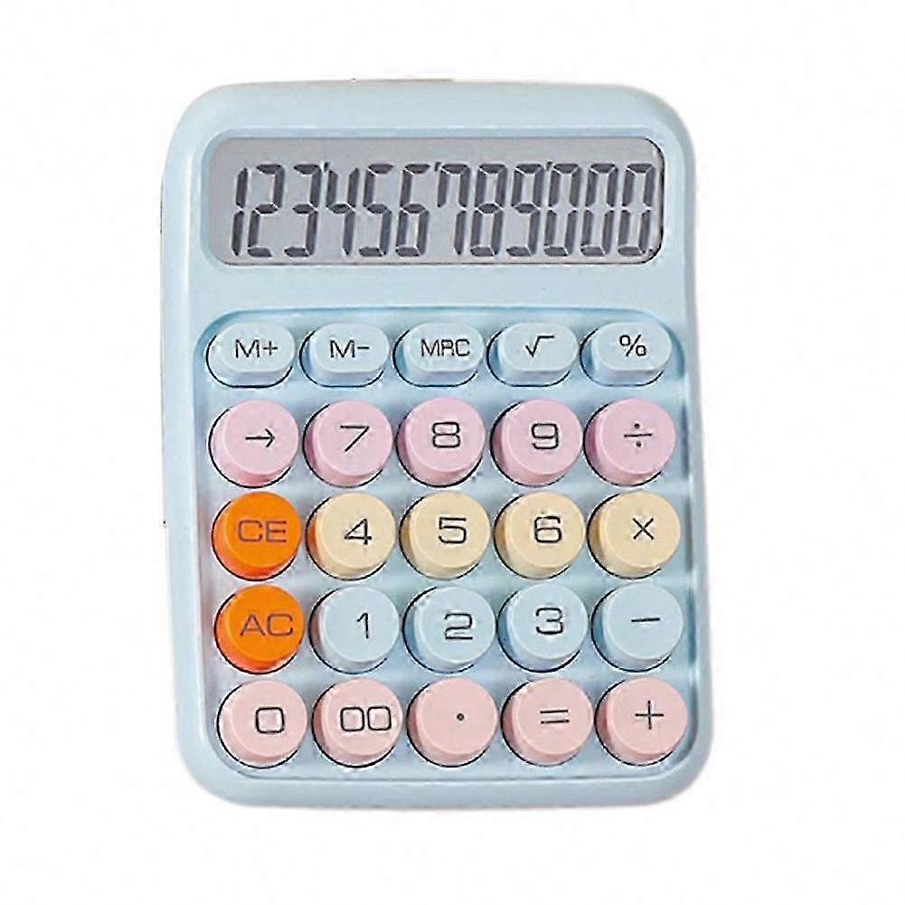 Mechanical Calculator with Large LCD Display and Big Round Button, Blue