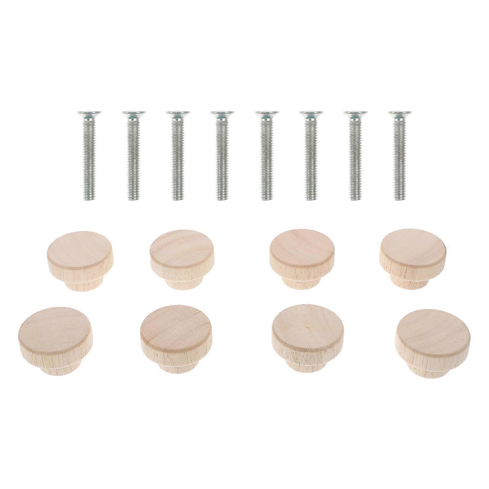 Wooden Cupboard Knobs Round Drawer Pull Knobs for Door 8Pcs Beige