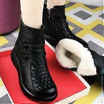 Damen-Stiefeletten aus weichem Leder mit runder Zehenpartie, lässige, flache Gummistiefel, kurze Winterstiefel, warme, rutschfeste Stiefeletten