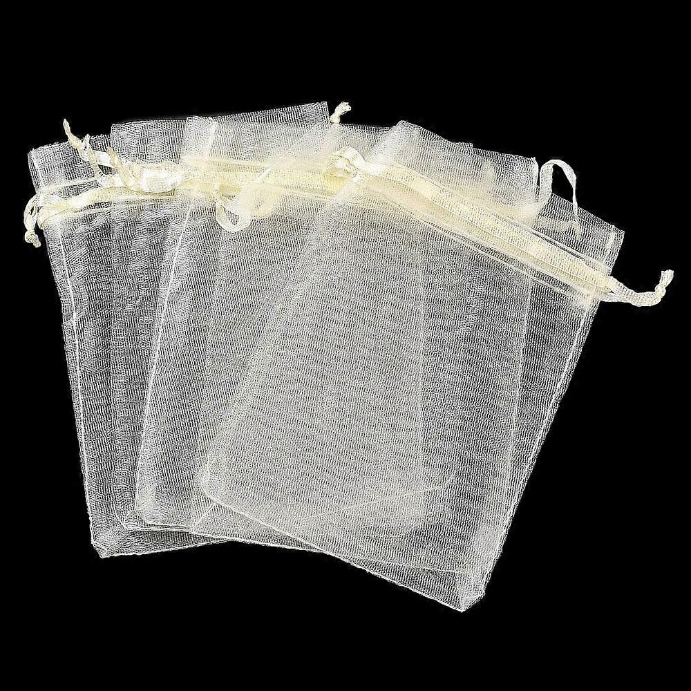100pcs Rectangle Organza Drawstring Bags Beige 12x9cm