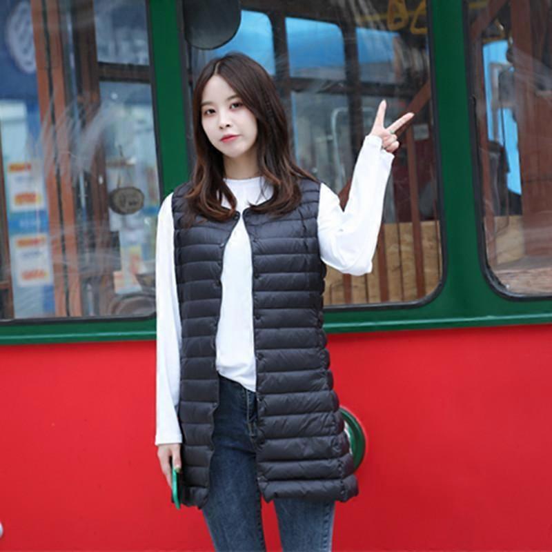 Light down jacket women's vest medium and long collarless vest slim jacket versatile