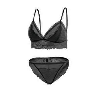 Mulberry Silk Lingerie Set Triangle‑Cup Back‑Beauty Bra With Low‑Waist Lace Trim Panties For Women