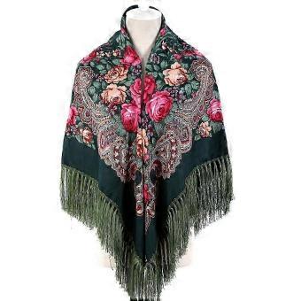 Women's Traditional Ukrainian Style Babushka Scarf with Tassels | Classic Wrap Shawl