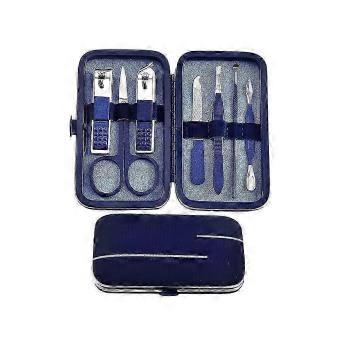 Manicure Set Professional Stainless Steel Nail Clippers Kit 7 Piece Blue Travel Grooming Case-SSZFV
