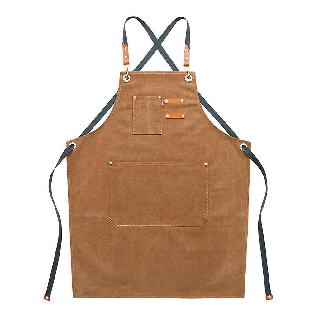Adjustable Crossback Apron with Pockets Practical Antifouling Denim Apron