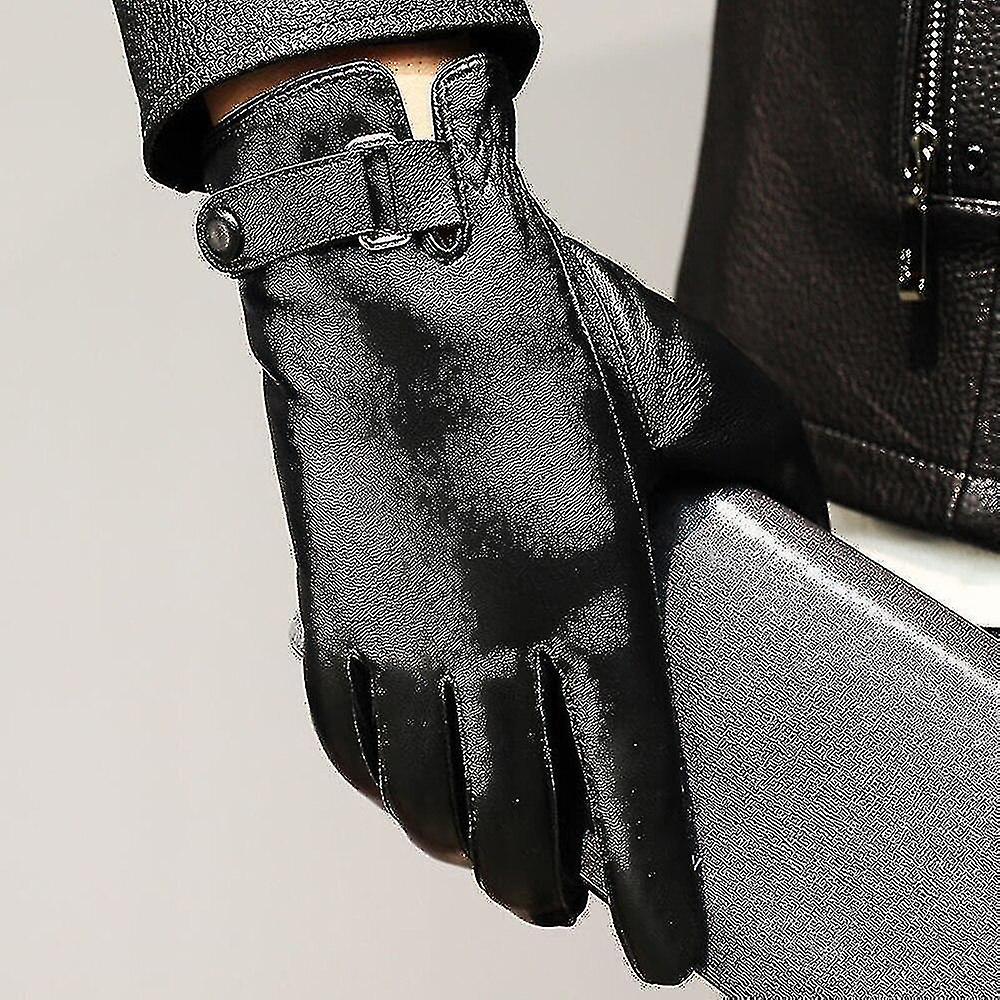 Vinter fåreskind læderhandsker mænds plus fløjl kørsel varme touch screen vanter