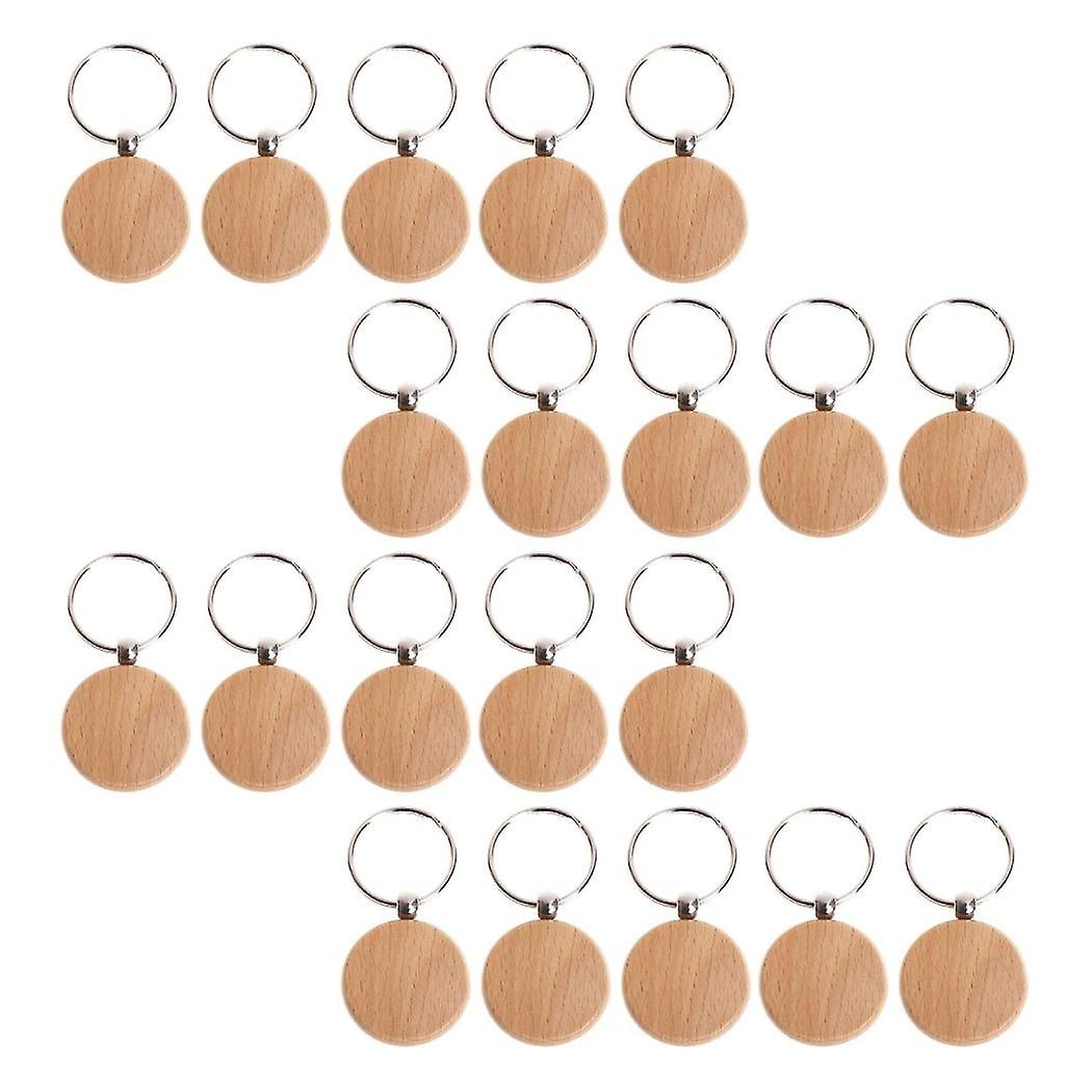 20 Pcs Blank Wooden Keychain Personalized Round Engraving Key Diy Wood Keychains Key Tags Can Engra