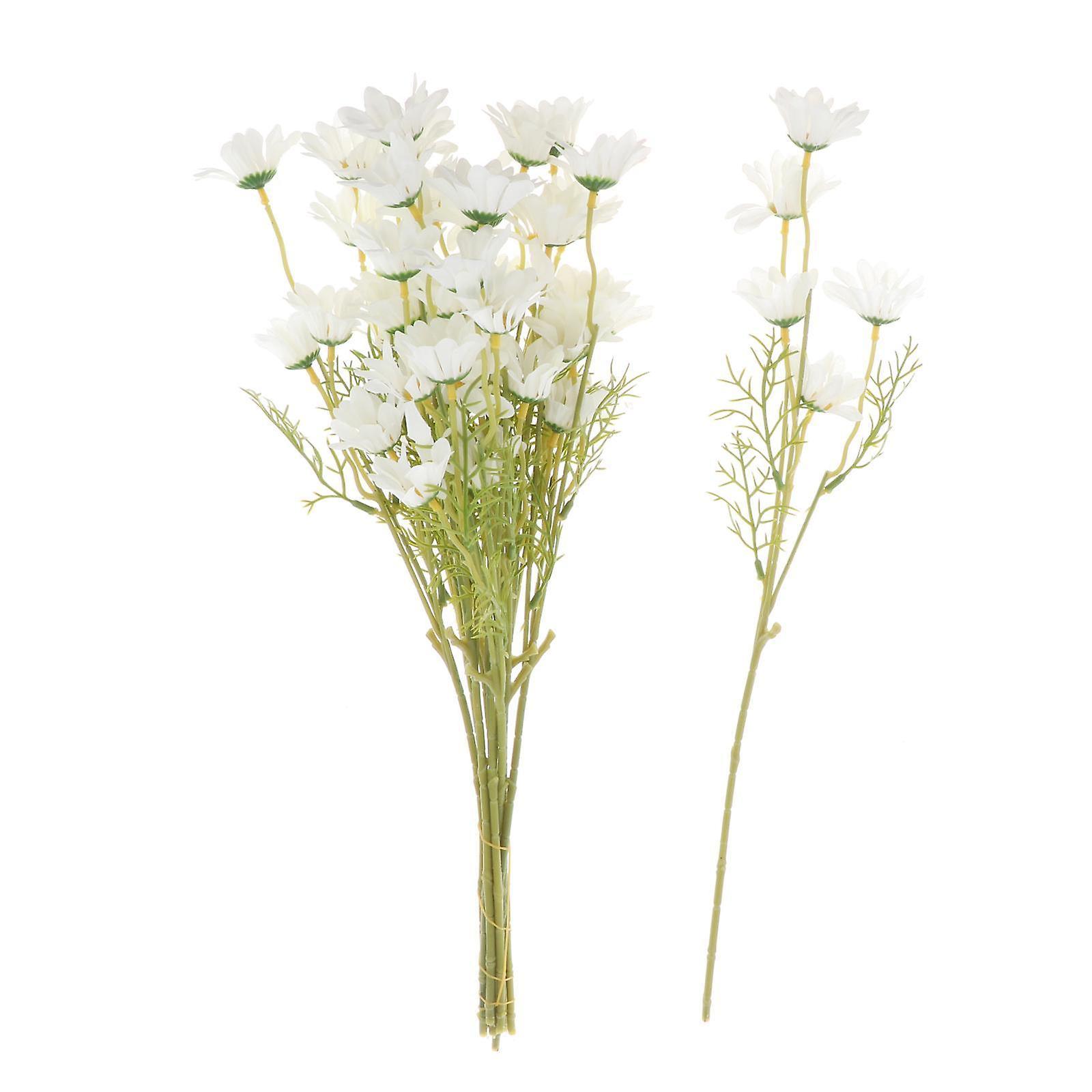 10-Zweige Lebensechte Blumen Gefälschte Seide Gänseblümchenstrauß Heimdekoration Weiß