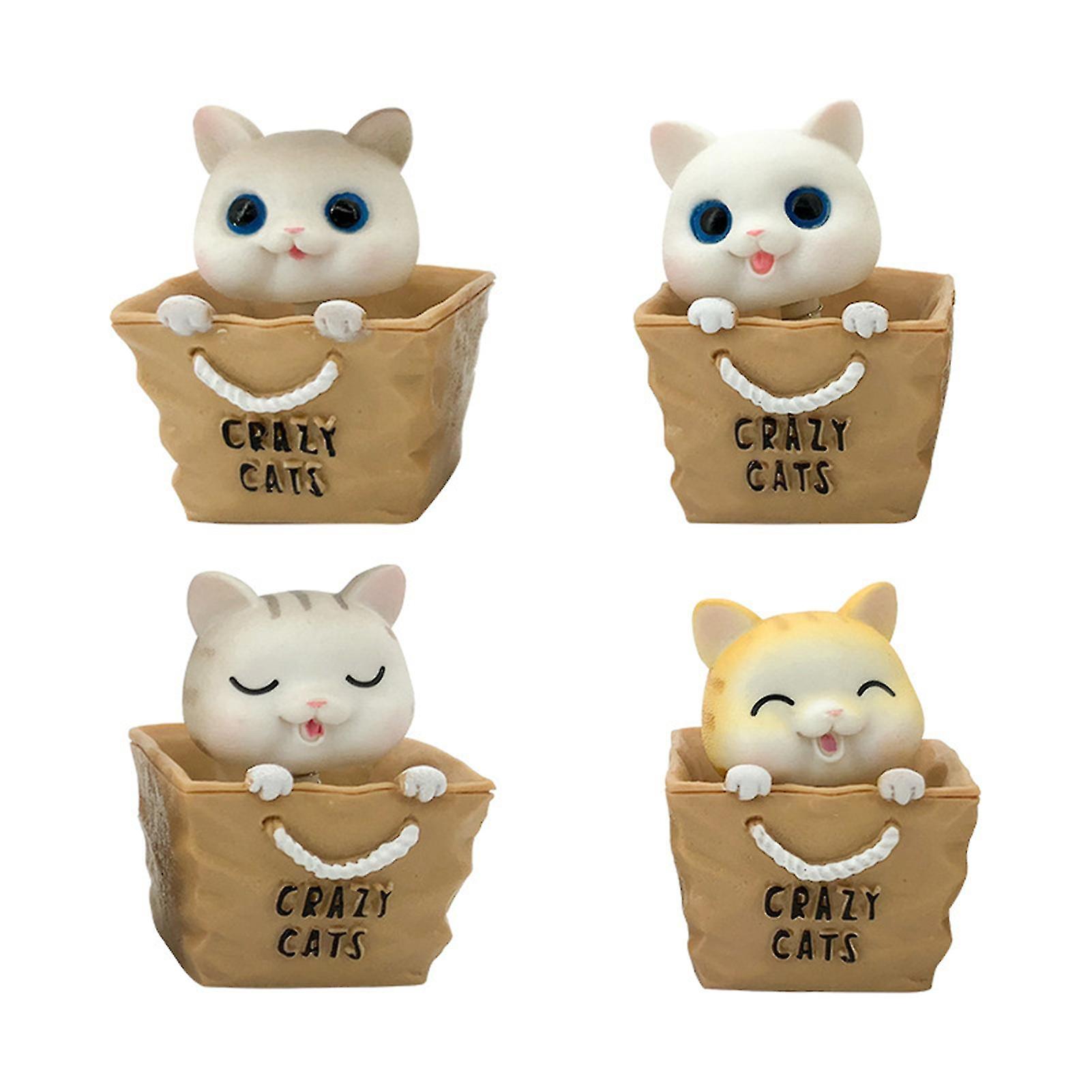 4pcs Shaking Head Cat Ornaments Vivid Expression Clear Lines Solid Car Dashboard Nodding Cat Toys For Home
