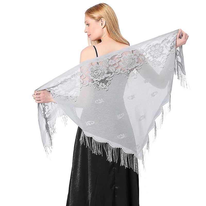 Ladiery Triangle Lace Shawls And Wraps For Evening Dresses With Tassels For Evening Party Mesh Wedding Shawls